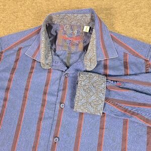 Robert Graham Shirt Mens Large Blue Red Striped Paisley L/S Button Up Cotton